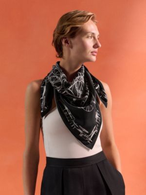 Complication Equestre embroidered scarf 90 - Black | Hermès USA